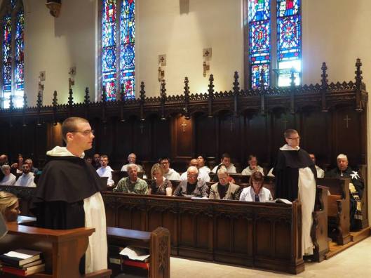 Brother Chyrsostom (foreground) and Brother John wait to be called forward,  Mom, me, Fr. Ken from St. Patrick's and Cristina from St. Patrick's in the front pew.